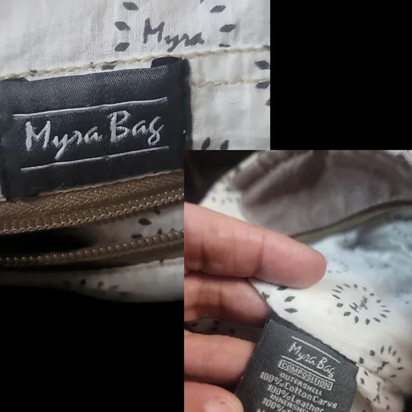 MYRA Bag Black and White Calf Hide Sides  Canvas Tote with Leather Straps EUC - Picture 9 of 9